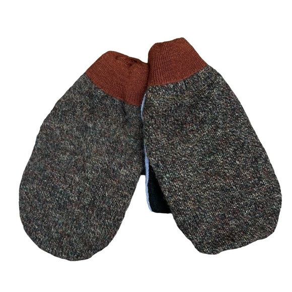 Handmade Mittens; Recycled 100% Wool Sweaters Fleece Lined Brown/Burgundy/Blue - Picture 1 of 6
